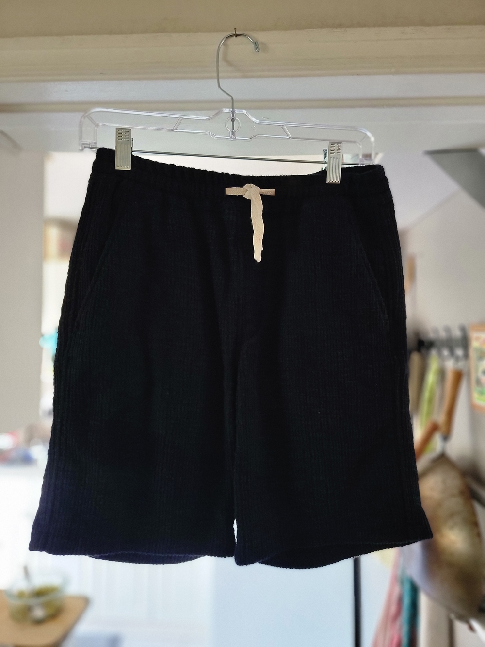 Zara Black Waffle Knit Shorts with Cream Drawstring